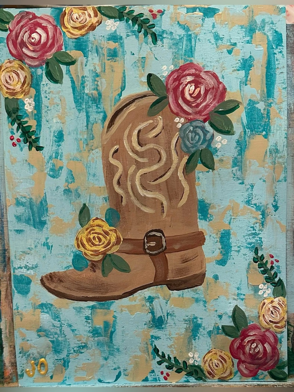 Hand-Painted Floral Cowboy Boot Wall Art